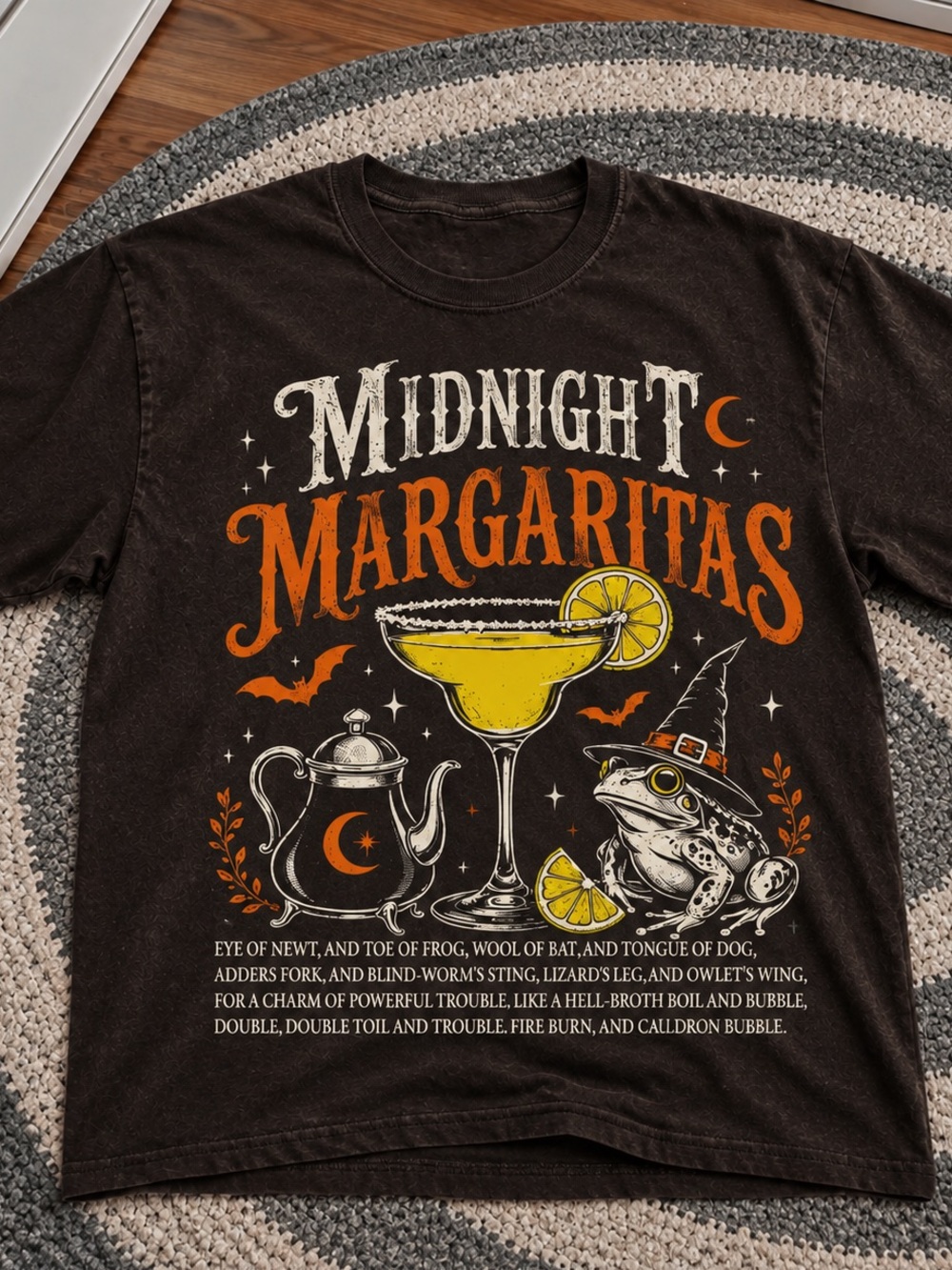 Midnight Margaritas Witchy Halloween Graphic Tee - Black Unisex
